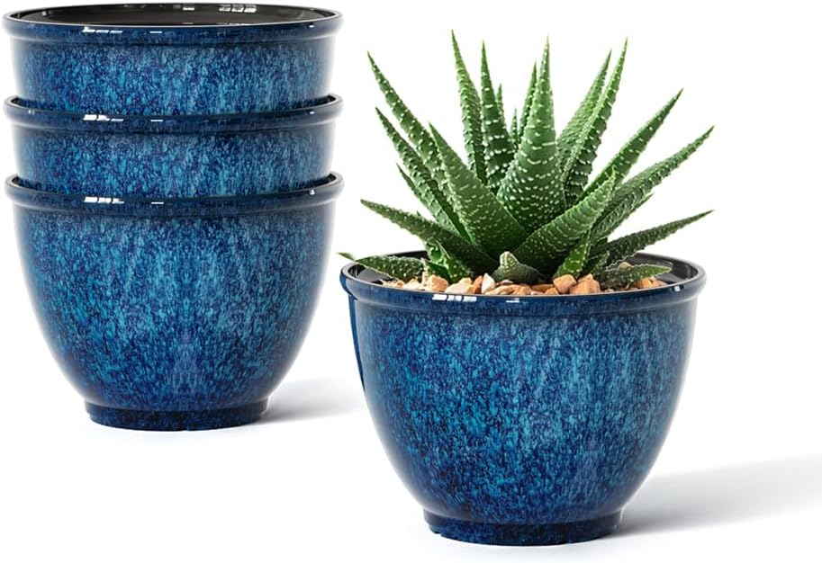 Blue Four Plastic Planter Pots