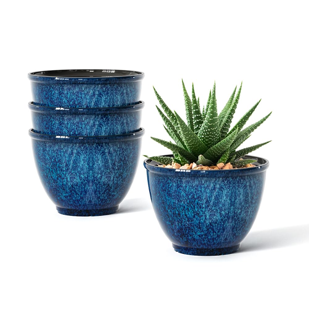 Blue Four Plastic Planter Pots