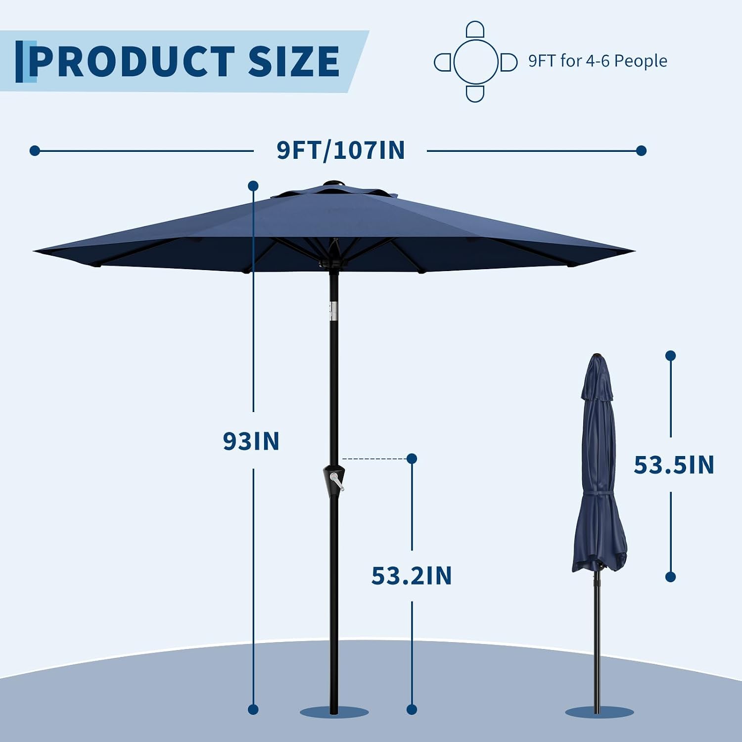 Navy 9Ft Tilt Patio Umbrella