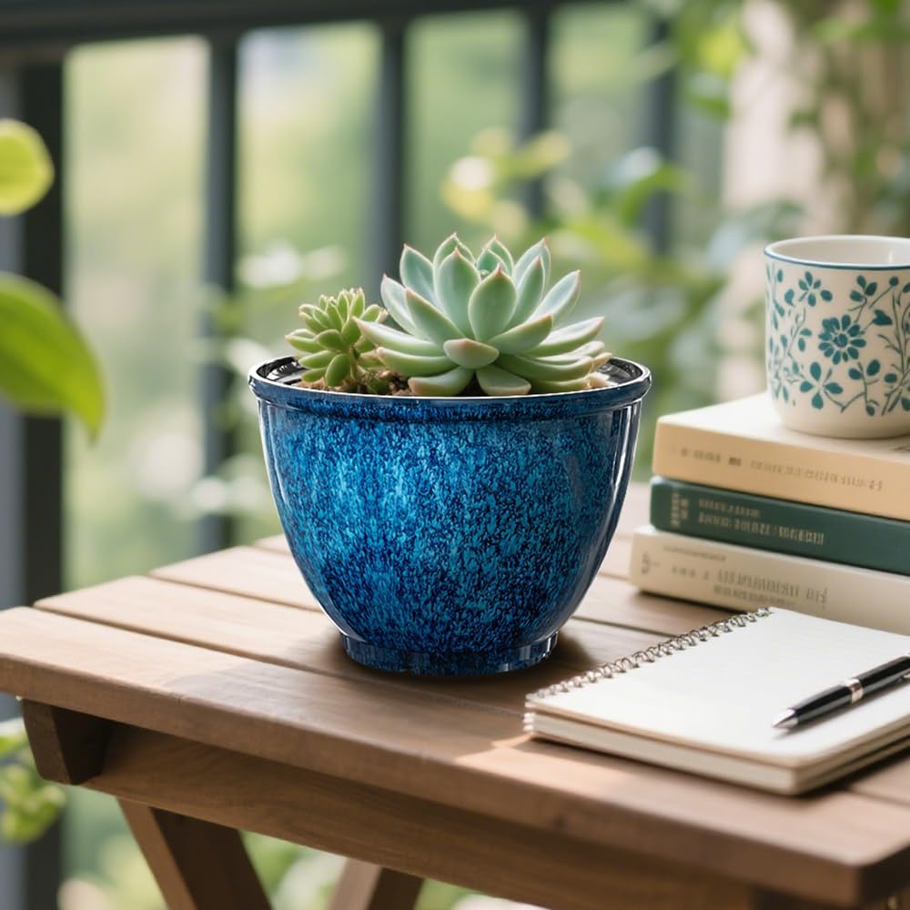Blue Four Plastic Planter Pots