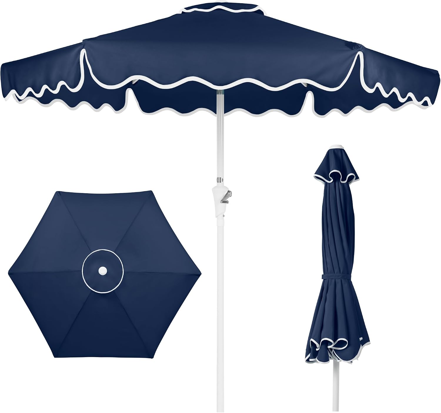 Navy Wavy Edge Patio Umbrella