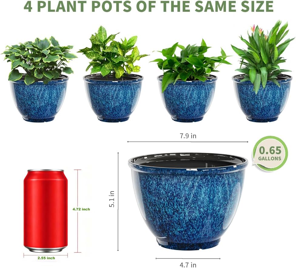 Blue Four Plastic Planter Pots