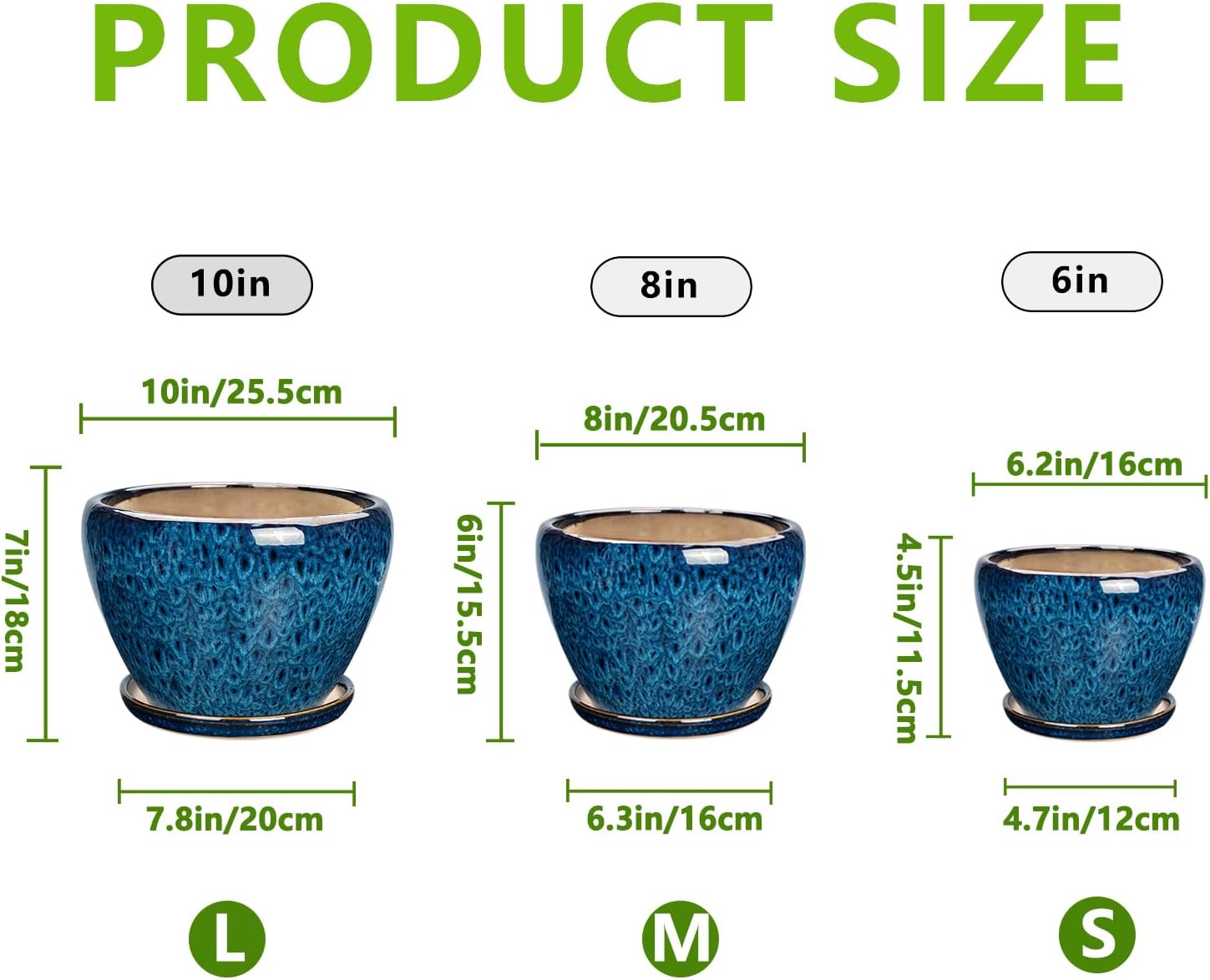 Blue Three-Size Ceramic Pots