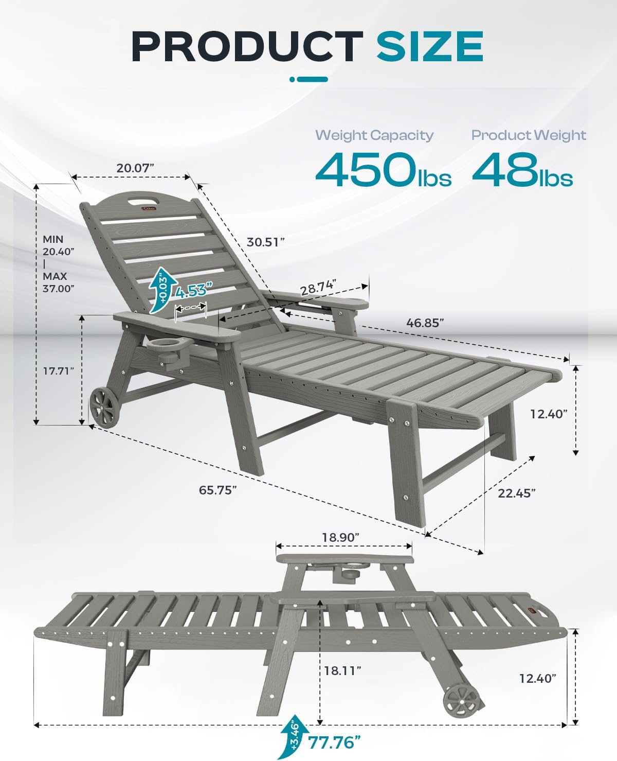 Wheeled HDPE Chaise Lounge