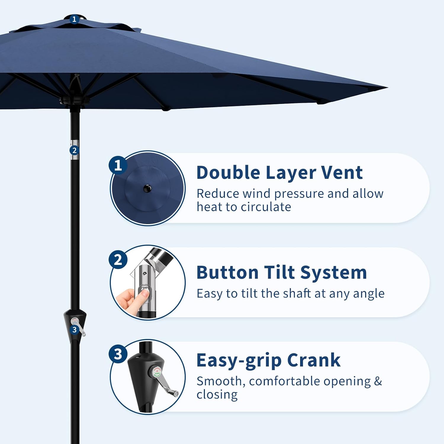 Navy 9Ft Tilt Patio Umbrella
