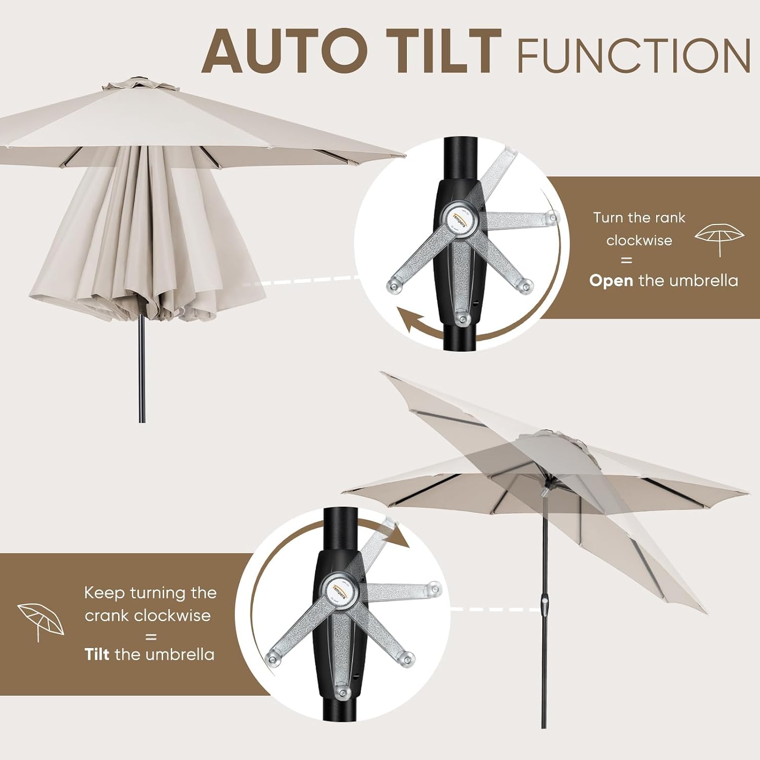 Auto Tilt Crank Patio Umbrella