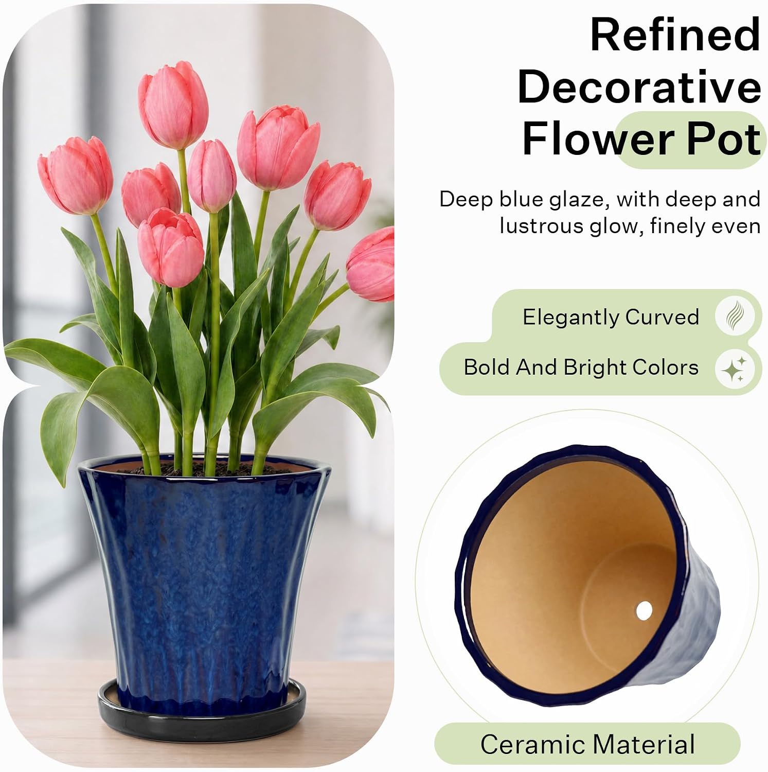 Blue 10 Inch Ceramic Planters
