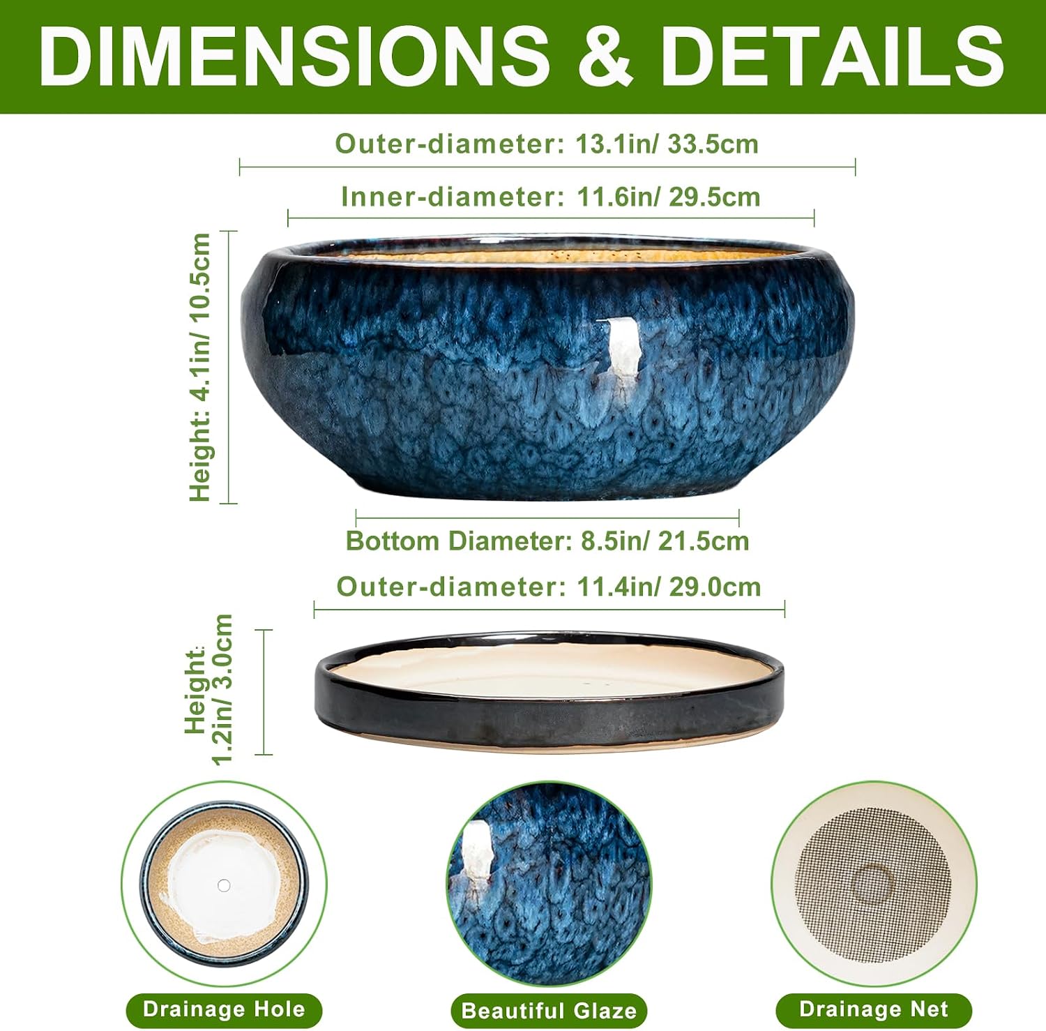 Blue Shallow Ceramic Bonsai Pot