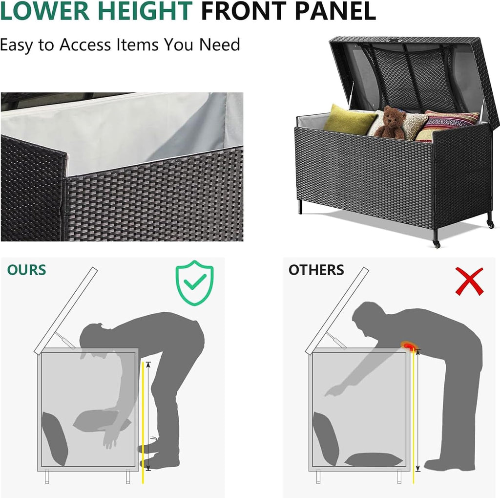 Wheeled Black Wicker Deck Box