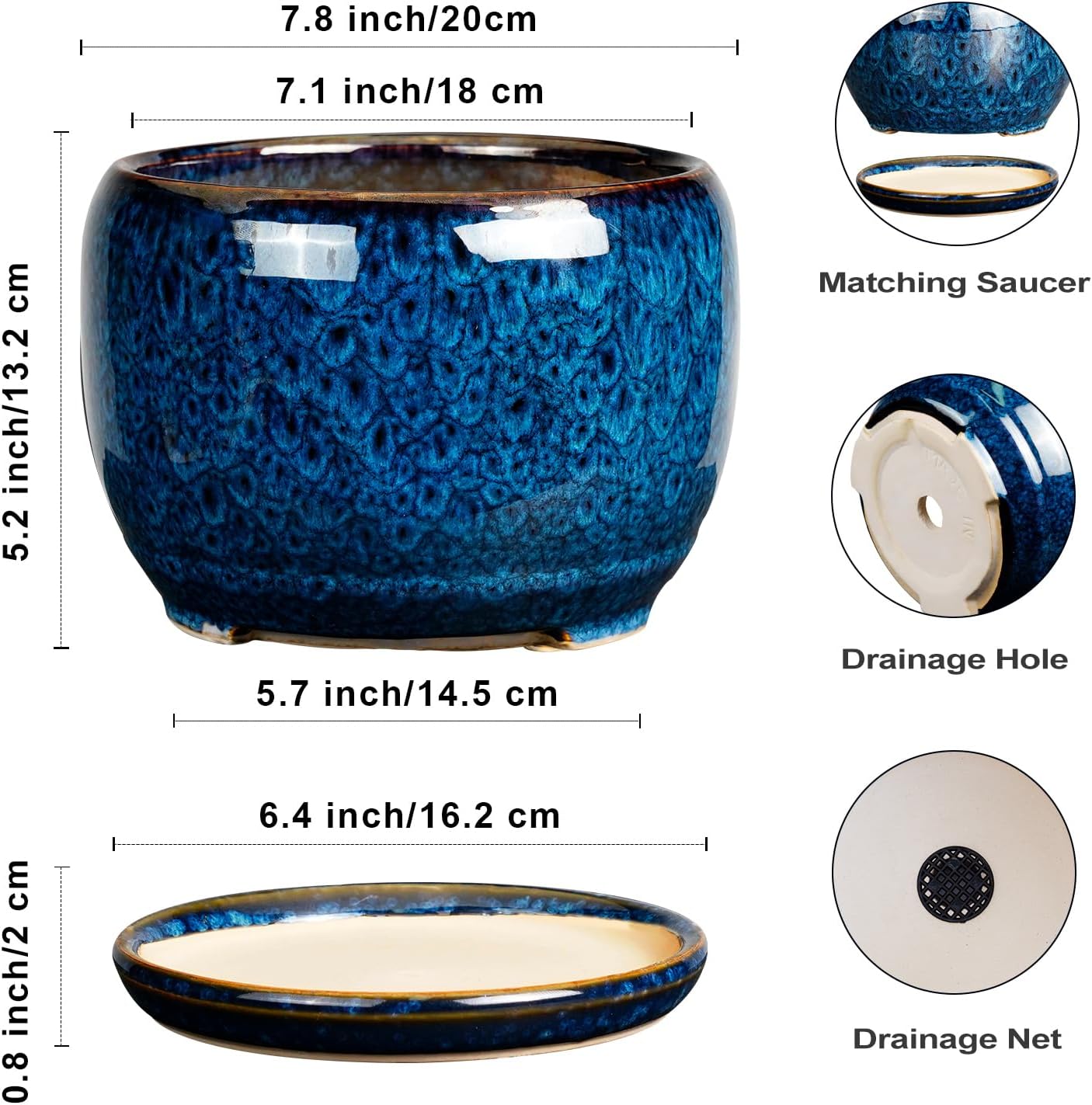 Blue Glazed 8Inch Planter