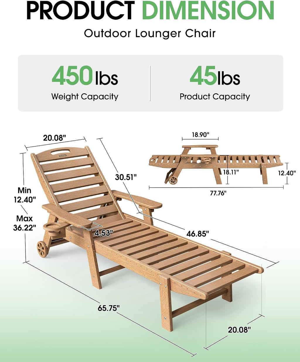 Teak HDPE Wheeled Lounger