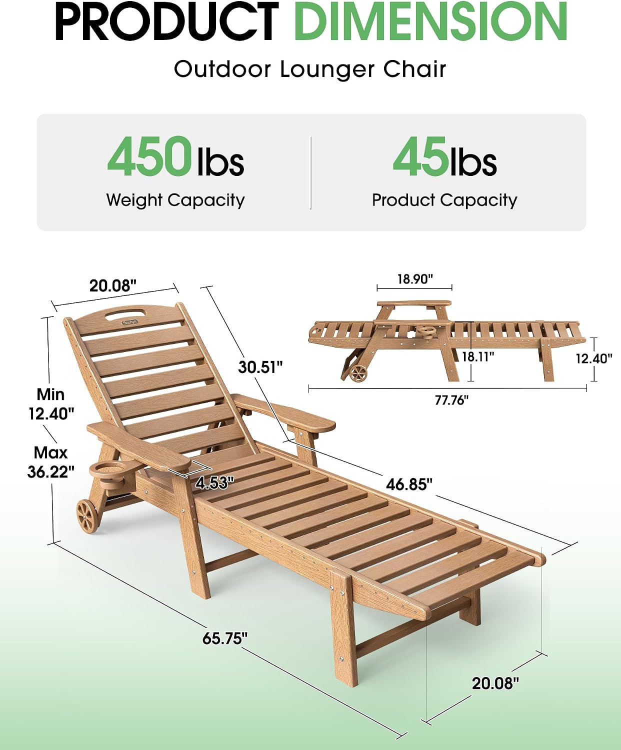 Teak HDPE Wheeled Lounger