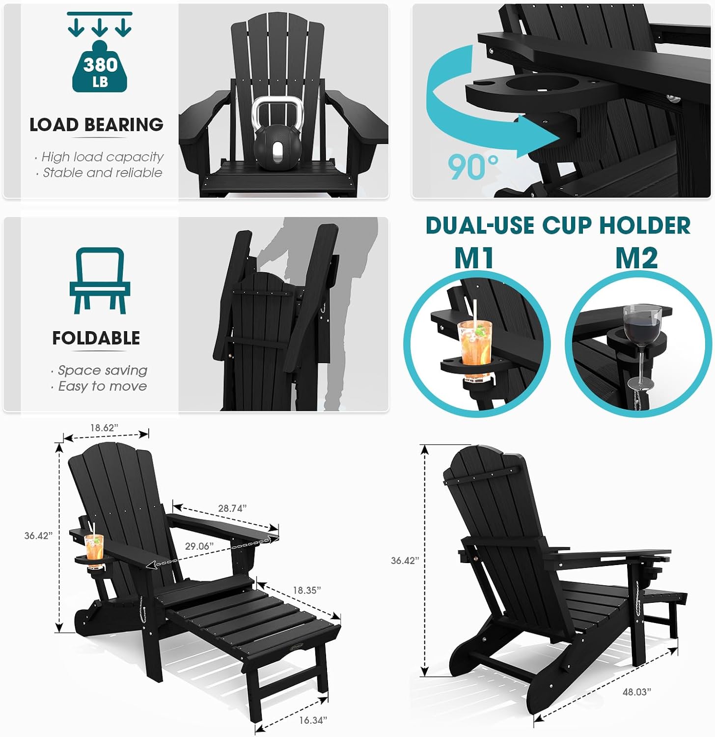 Black HDPE Foldable Chairs