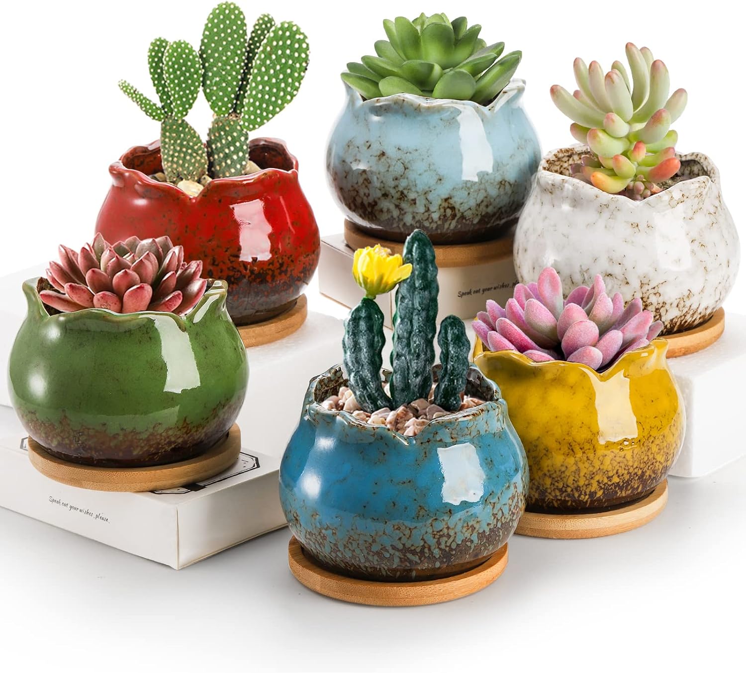 Six Glazed Mini Ceramic Pots