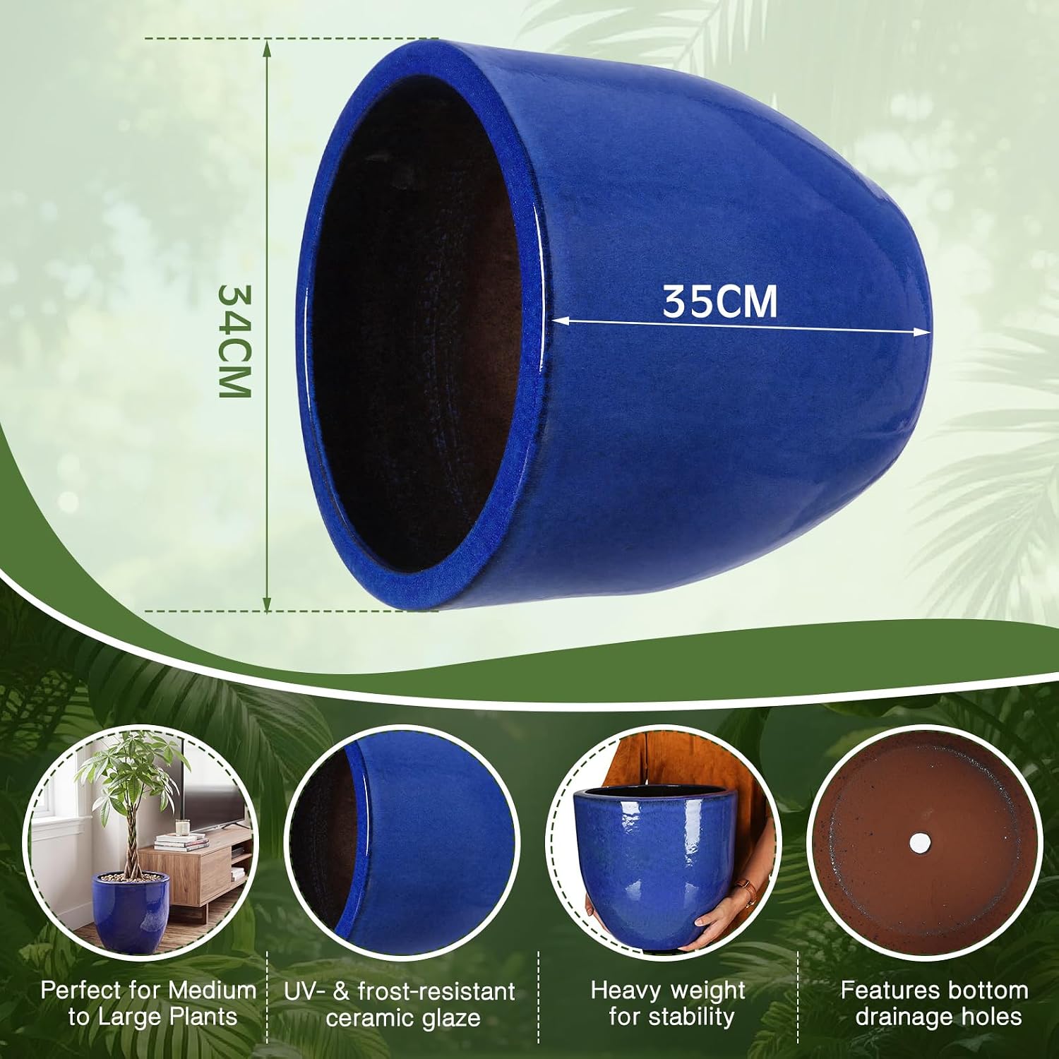 Blue Large Round Ceramic Planter