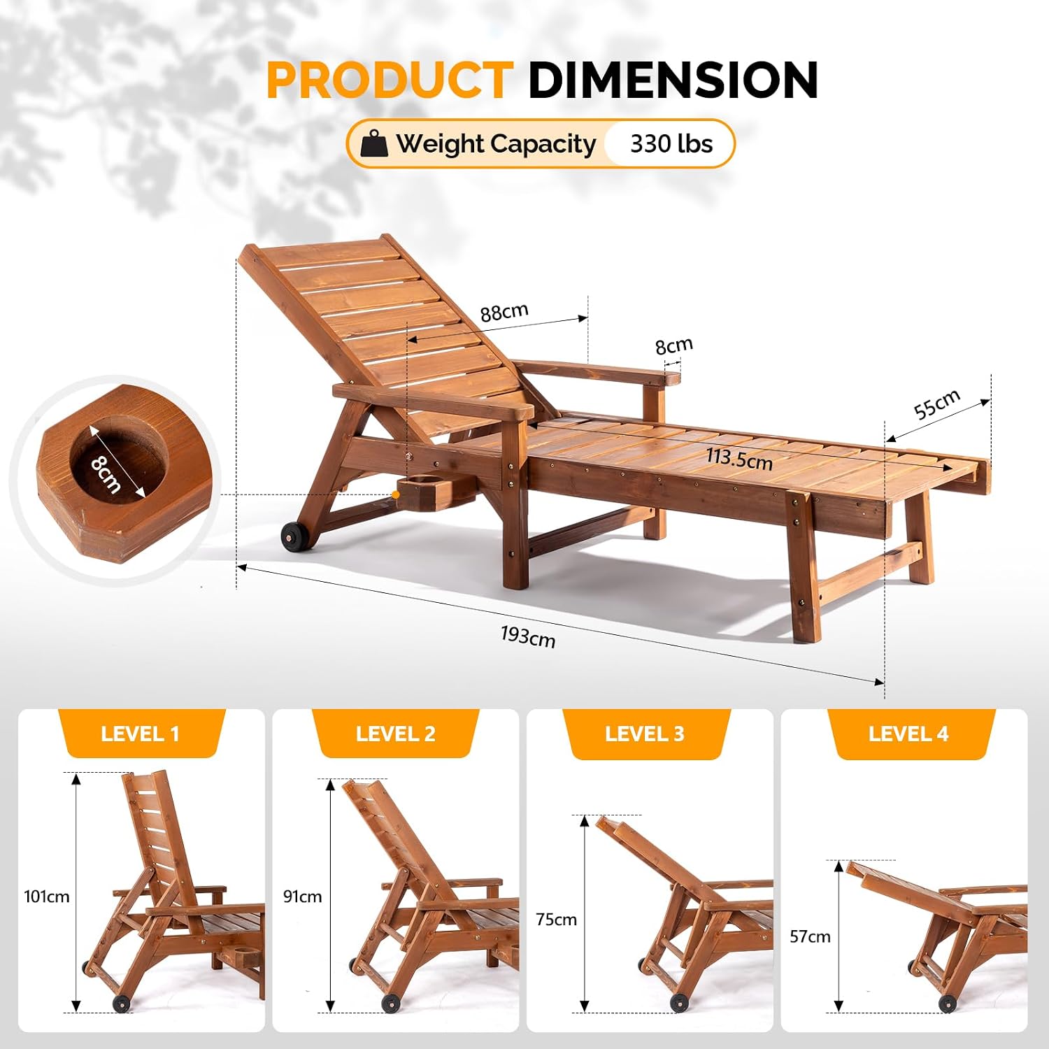 Brown Wheeled Patio Lounger