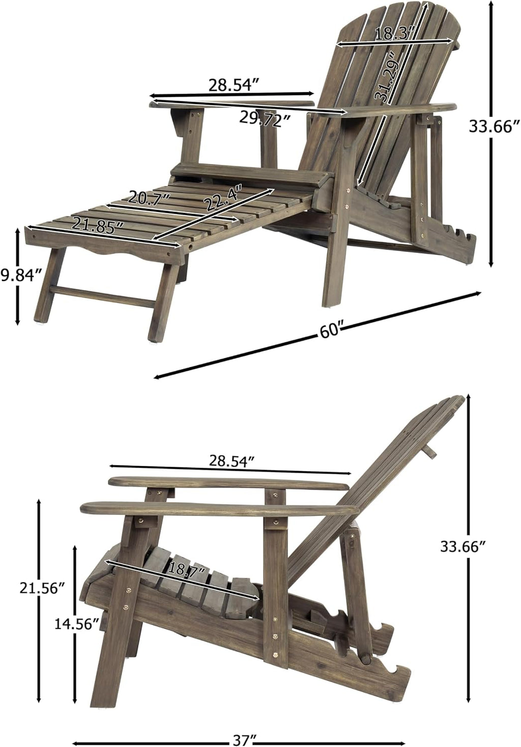 Gray Acacia Wood Lounge Chair