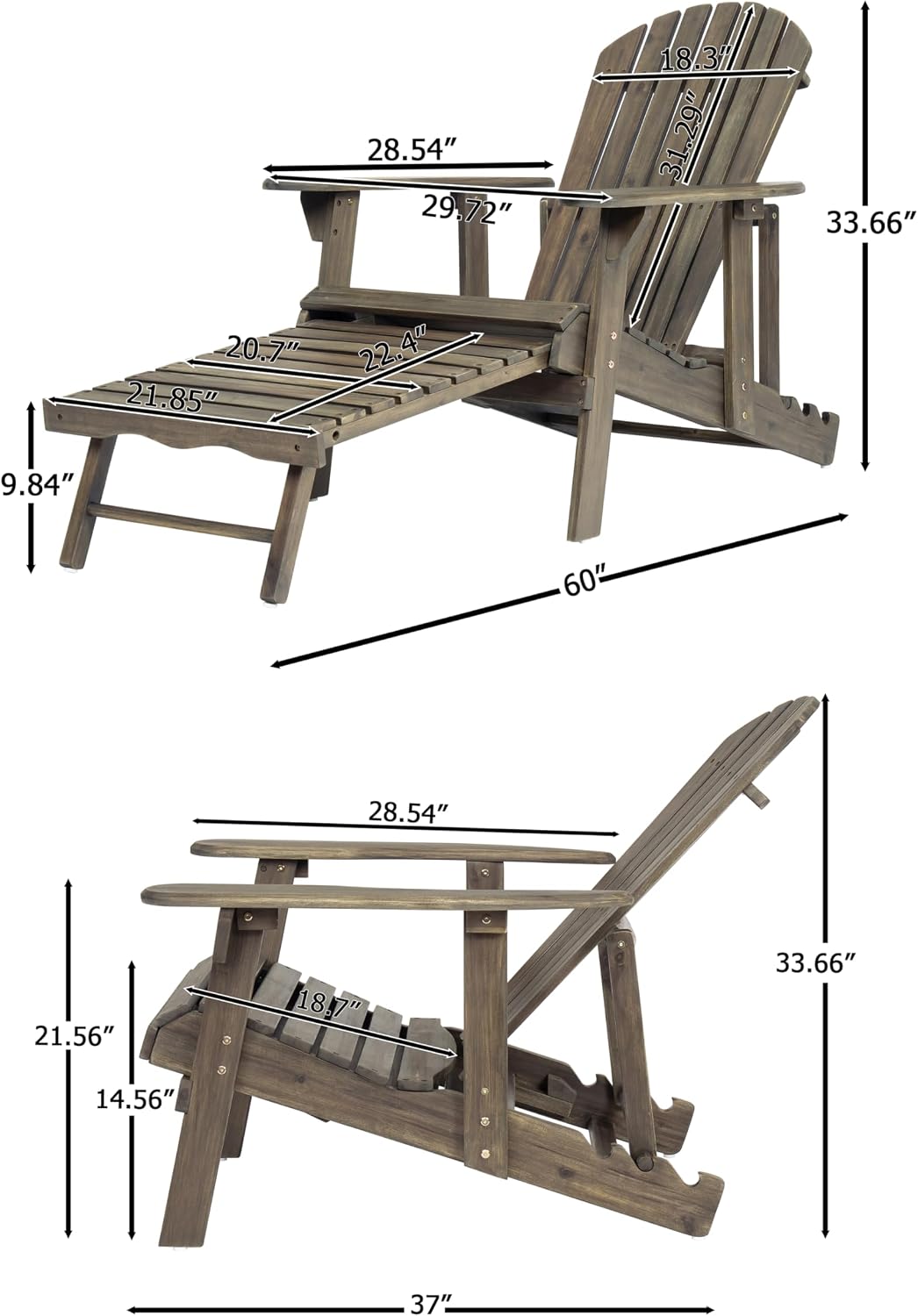 Gray Acacia Wood Lounge Chair