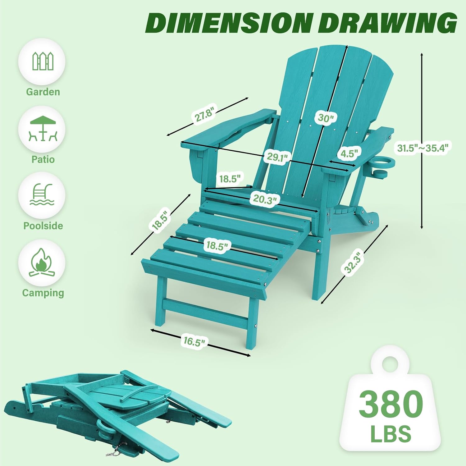 Blue HDPE Foldable Adirondack