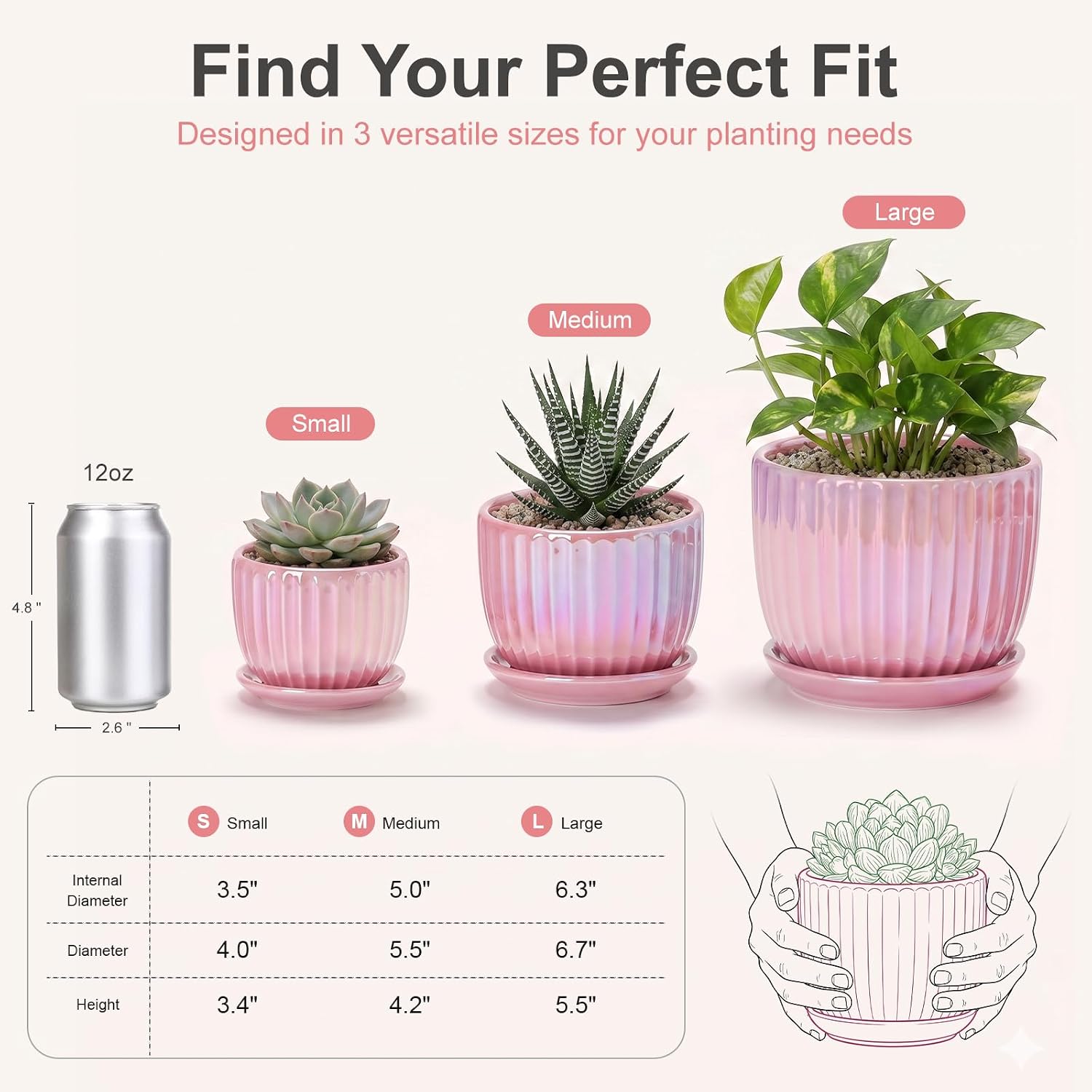 Pink Ceramic Plant Pot Trio