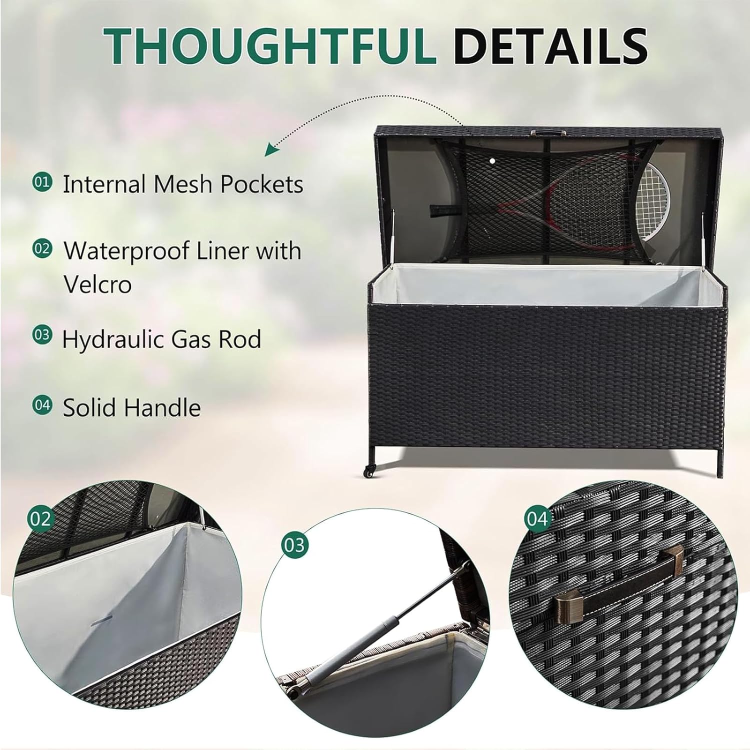 Wheeled Black Wicker Deck Box