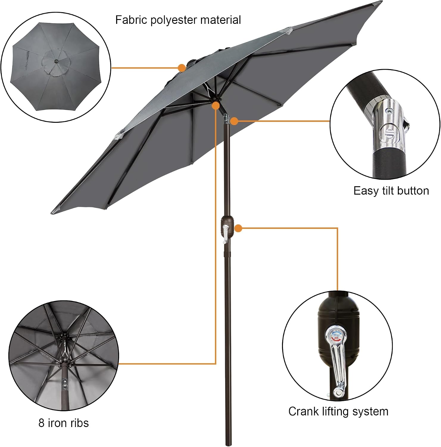 Crank Tilt 9Ft Patio Umbrella