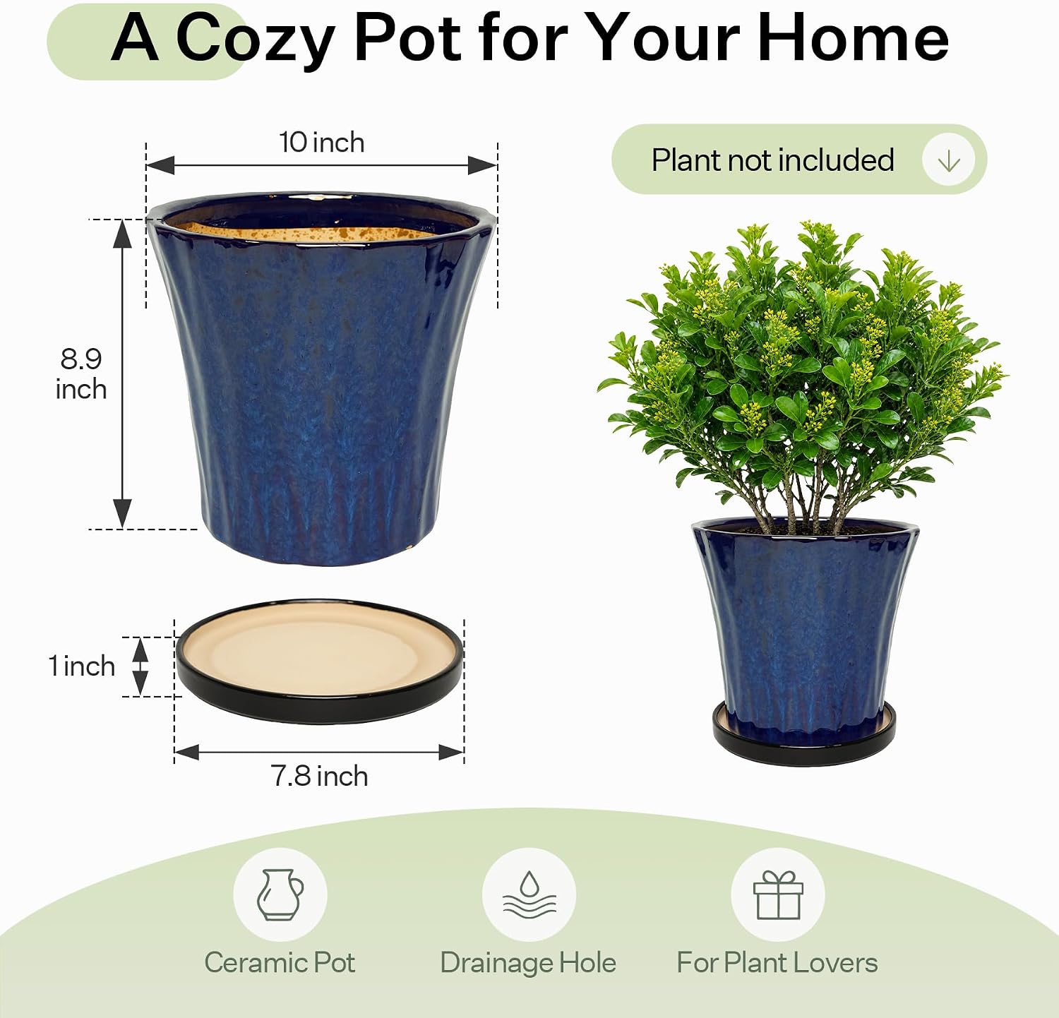 Blue 10 Inch Ceramic Planters