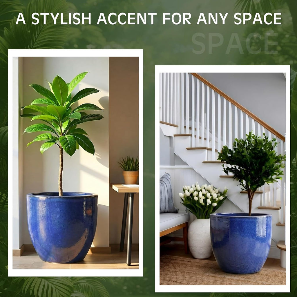 Blue Large Round Ceramic Planter