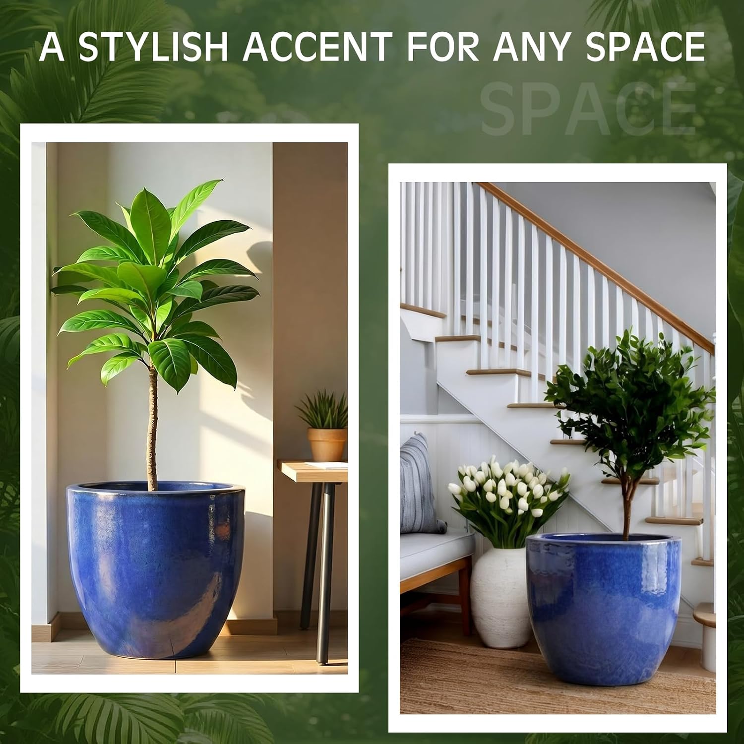 Blue Large Round Ceramic Planter