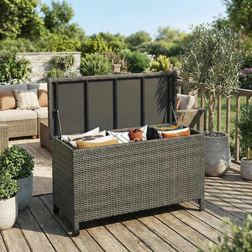 Brown Lockable Wicker Deck Box