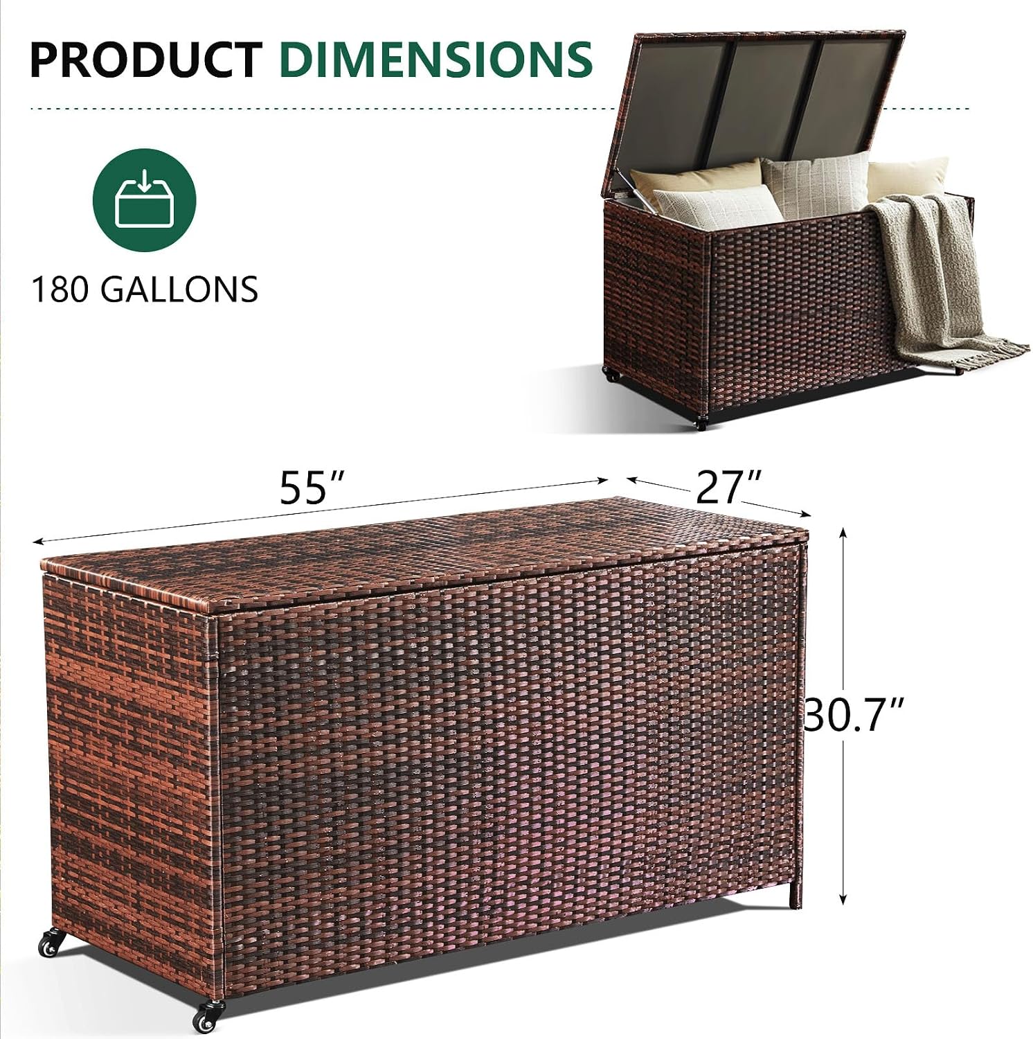 Wheeled Brown Wicker Deck Box