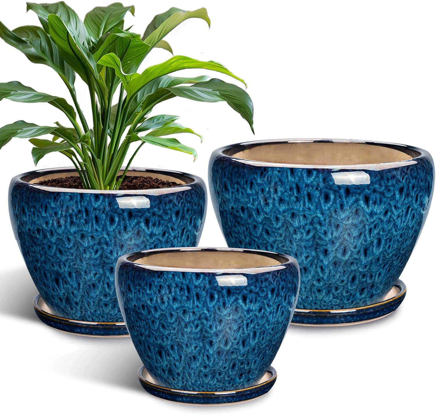 Blue Three-Size Ceramic Pots