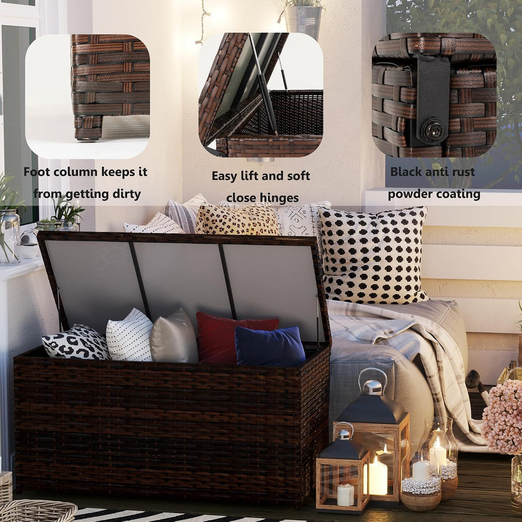Brown Rattan Deck Storage Box