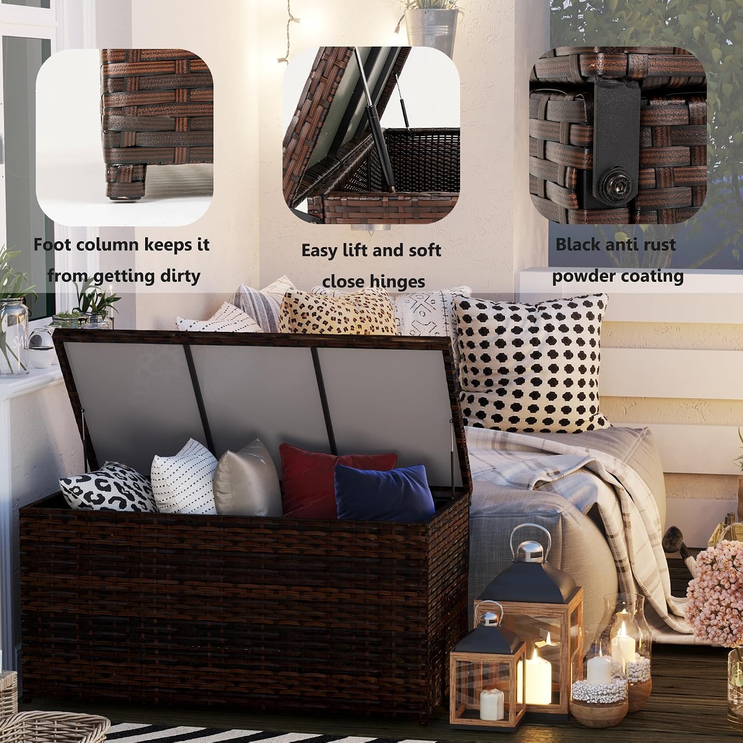 Brown Rattan Deck Storage Box