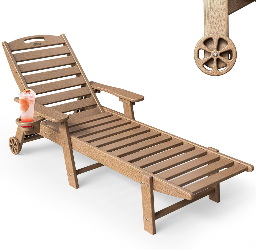 Teak HDPE Wheeled Lounger