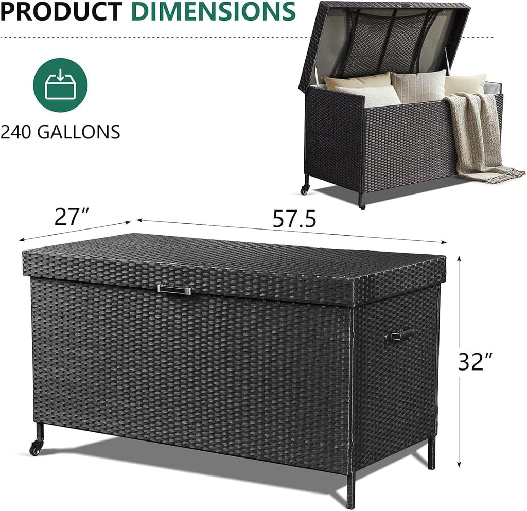 Wheeled Black Wicker Deck Box