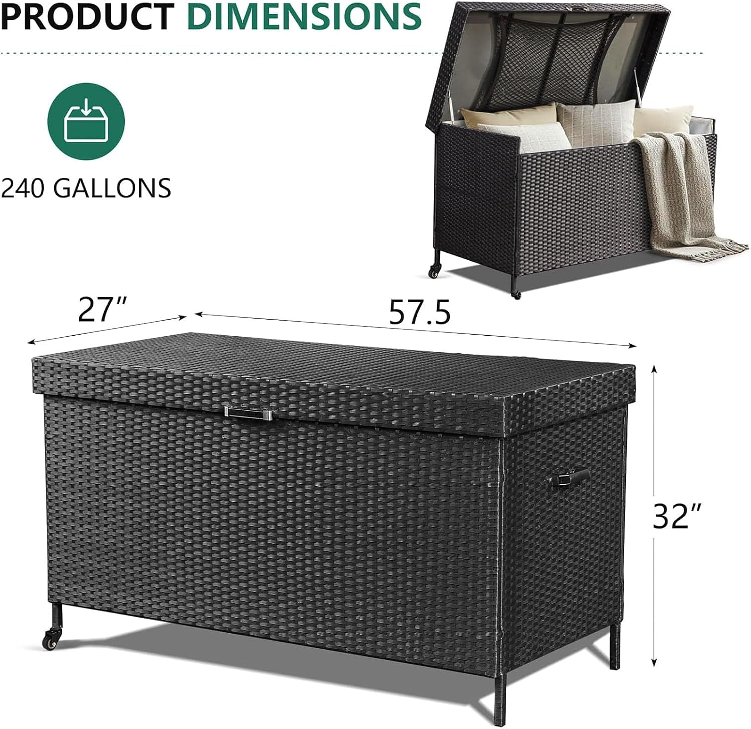 Wheeled Black Wicker Deck Box
