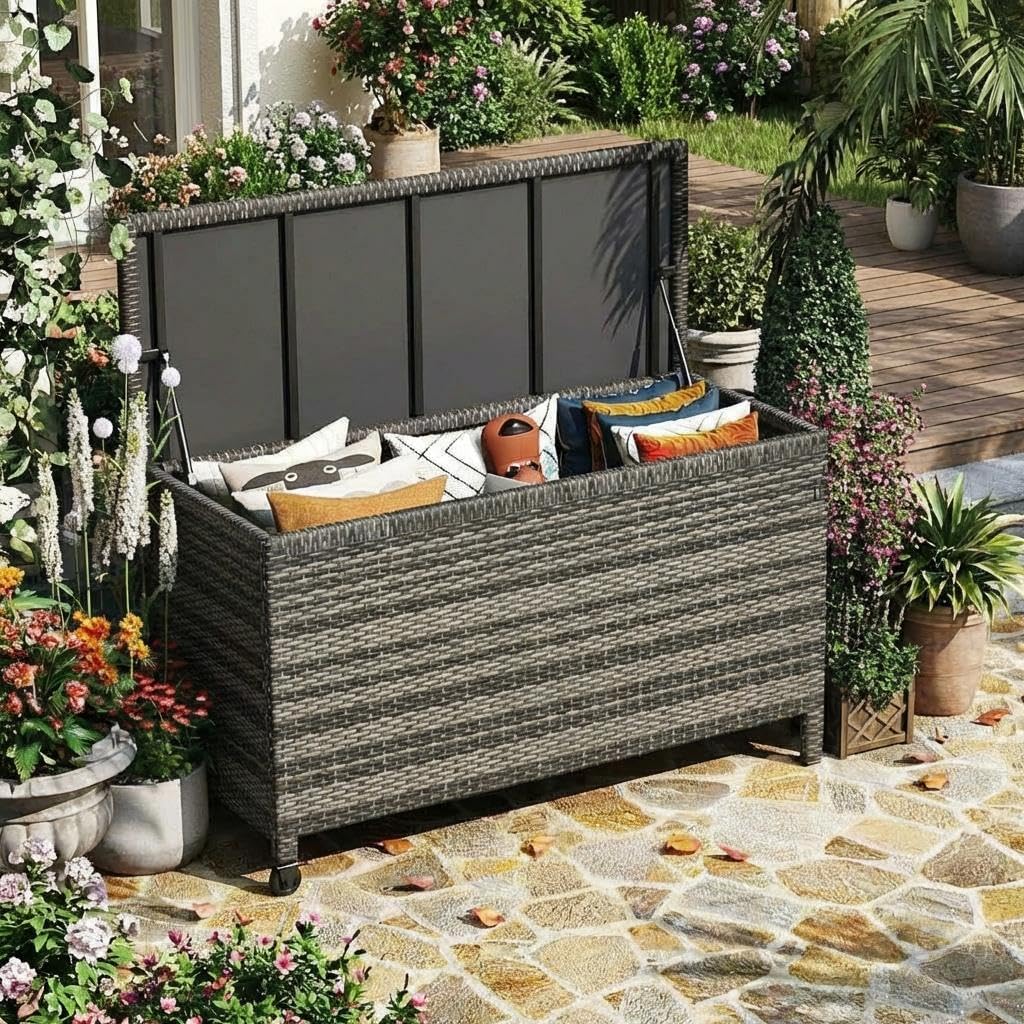 Brown Lockable Wicker Deck Box