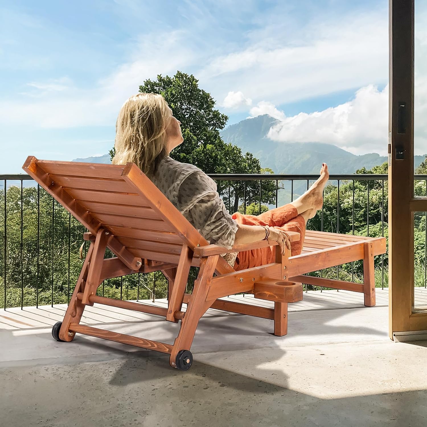 Brown Wheeled Patio Lounger