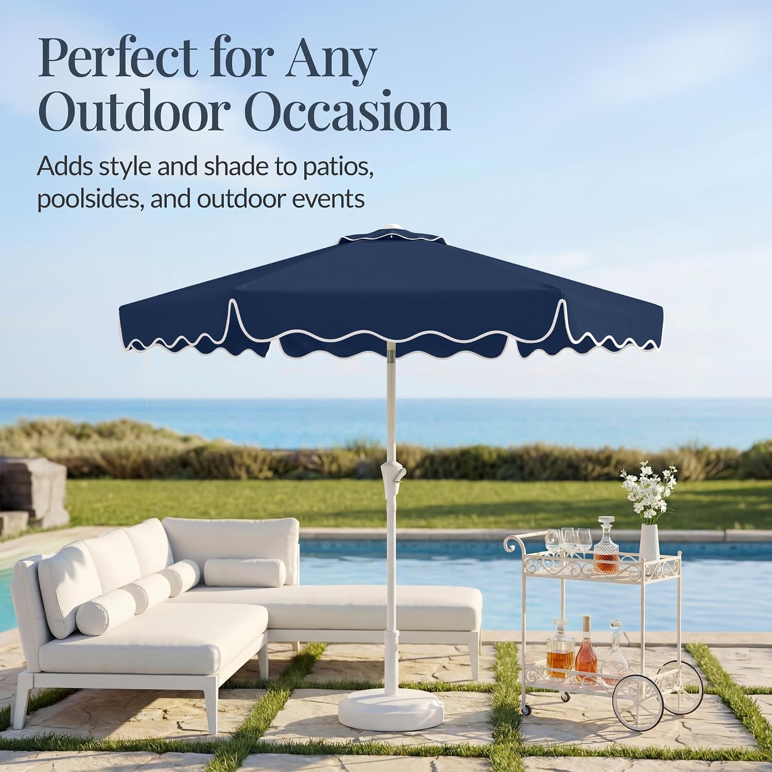 Navy Wavy Edge Patio Umbrella