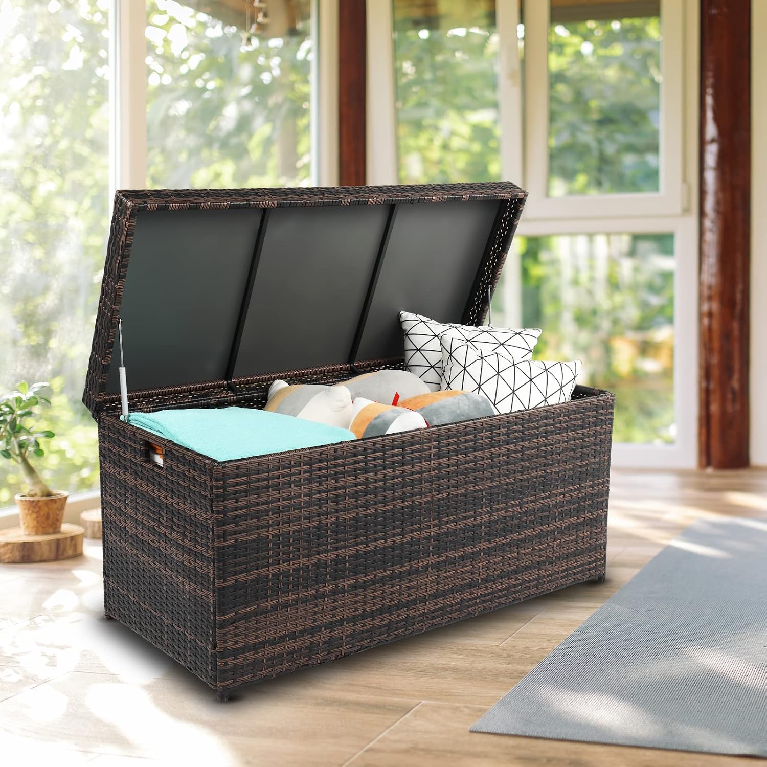 Wicker Patio Storage Bench