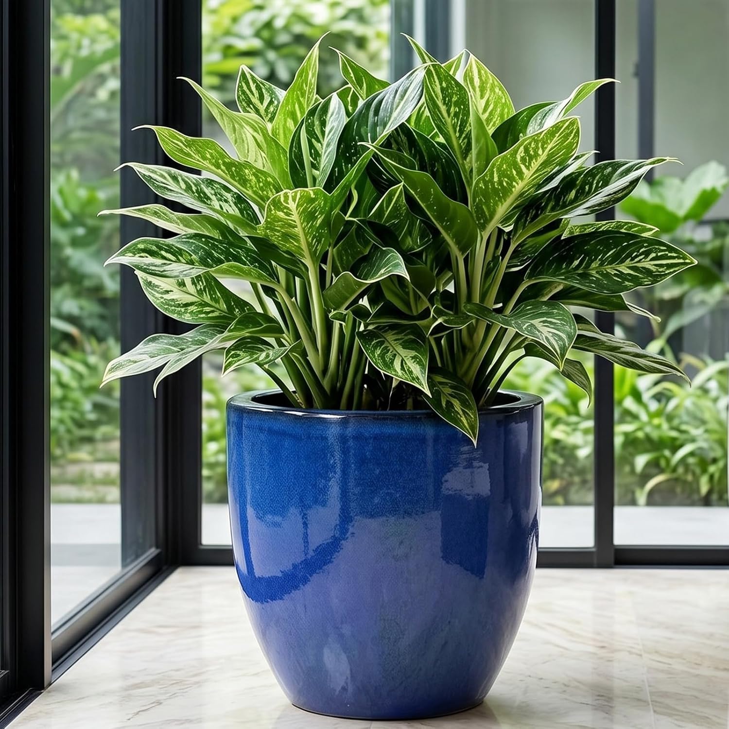 Blue Large Round Ceramic Planter
