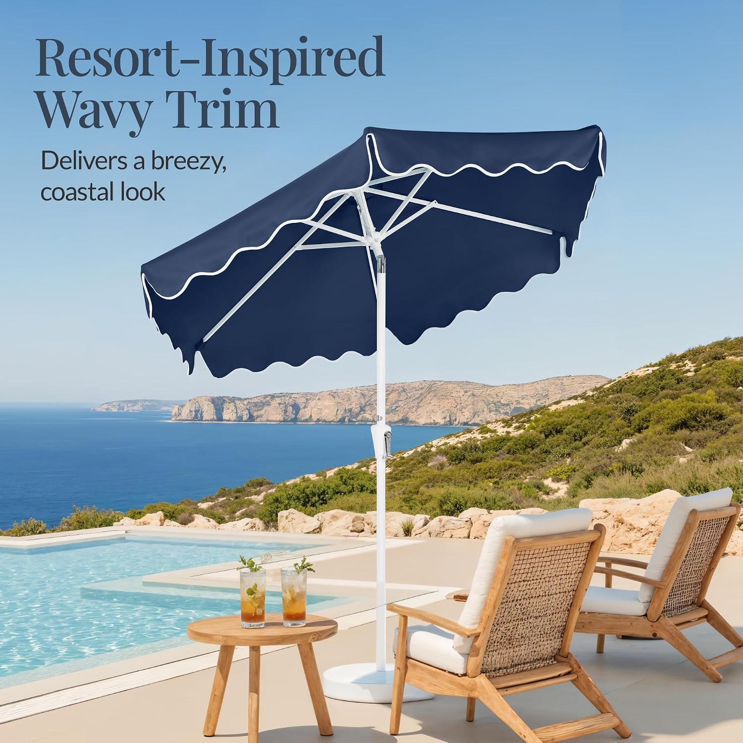 Navy Wavy Edge Patio Umbrella