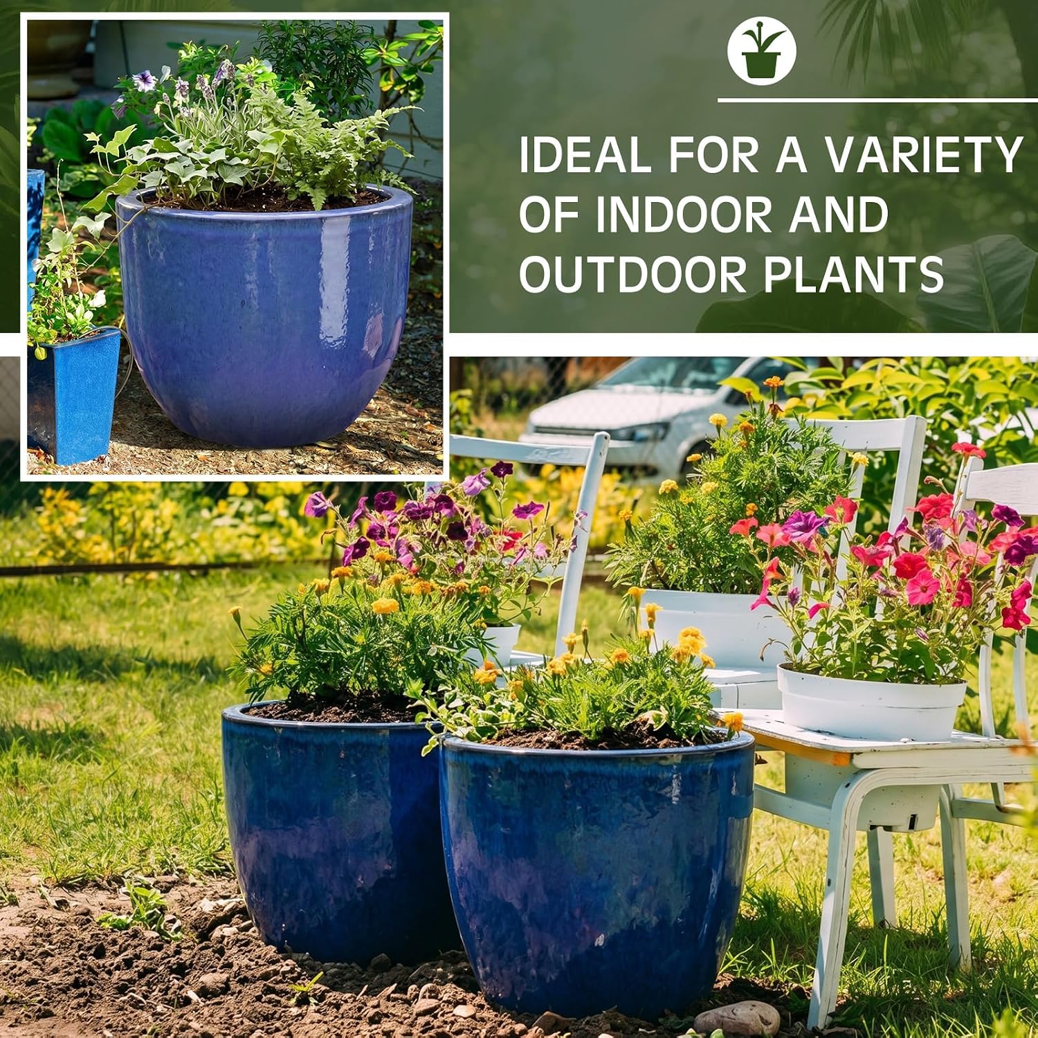 Blue Large Round Ceramic Planter