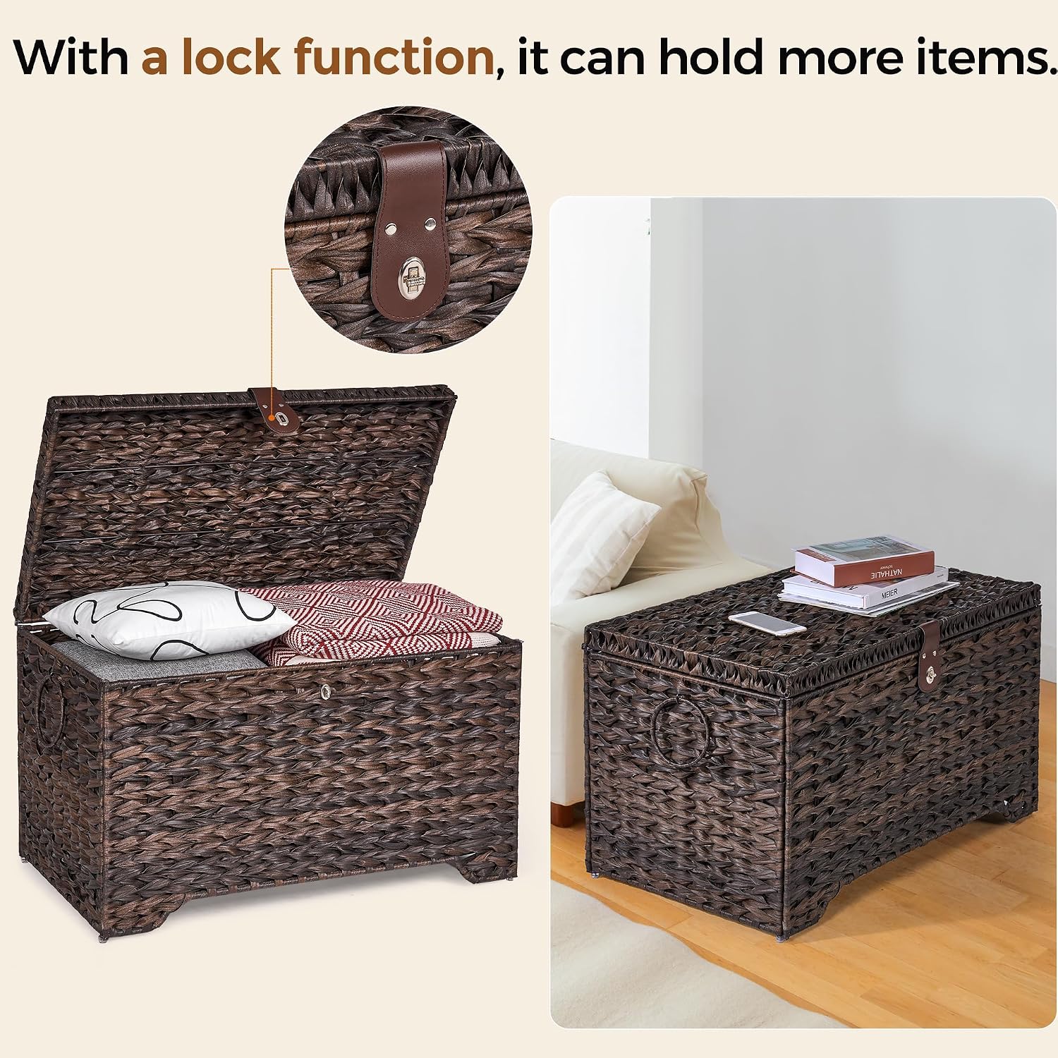 Lidded Wicker Storage Trunk