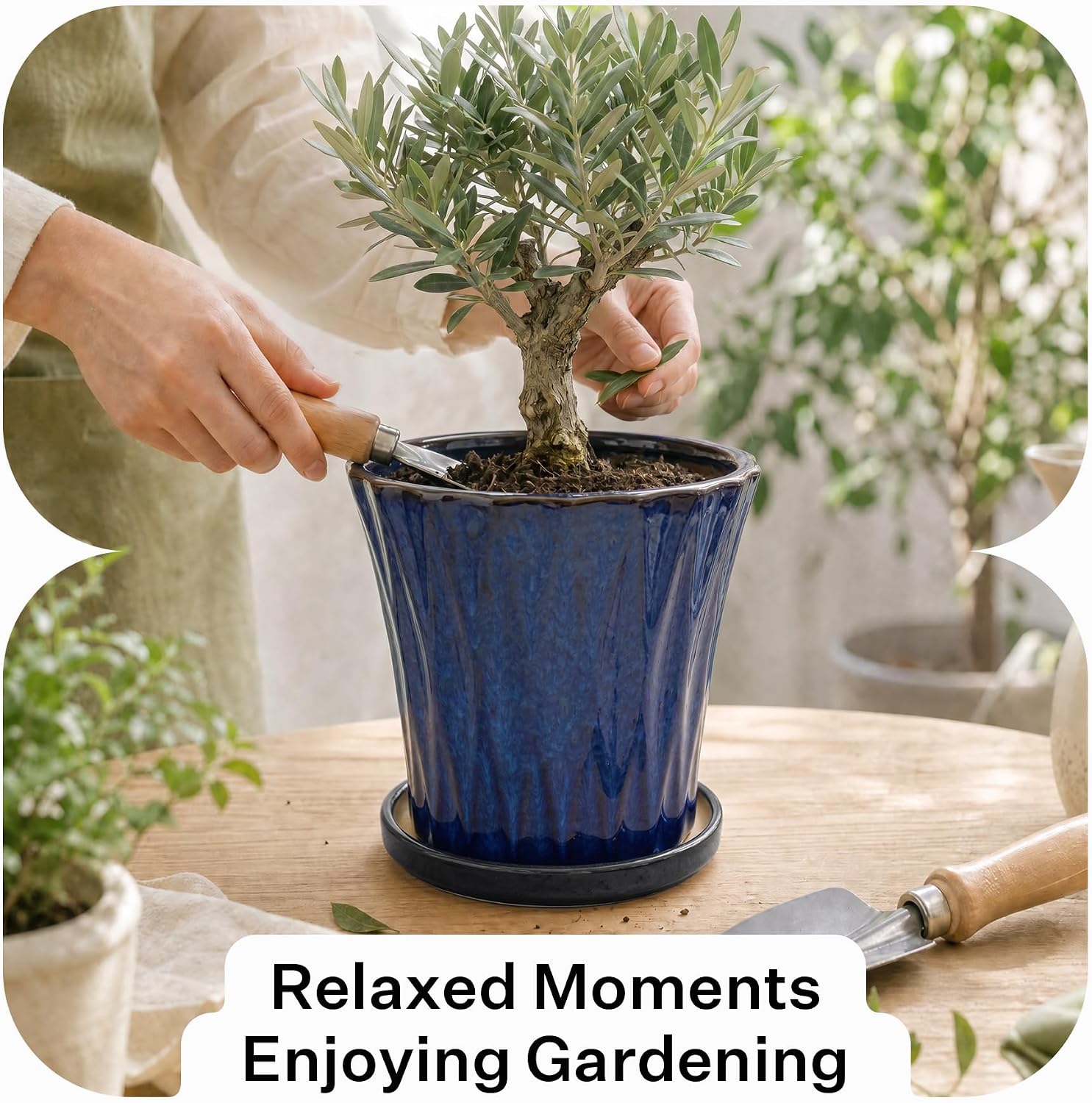 Blue 10 Inch Ceramic Planters