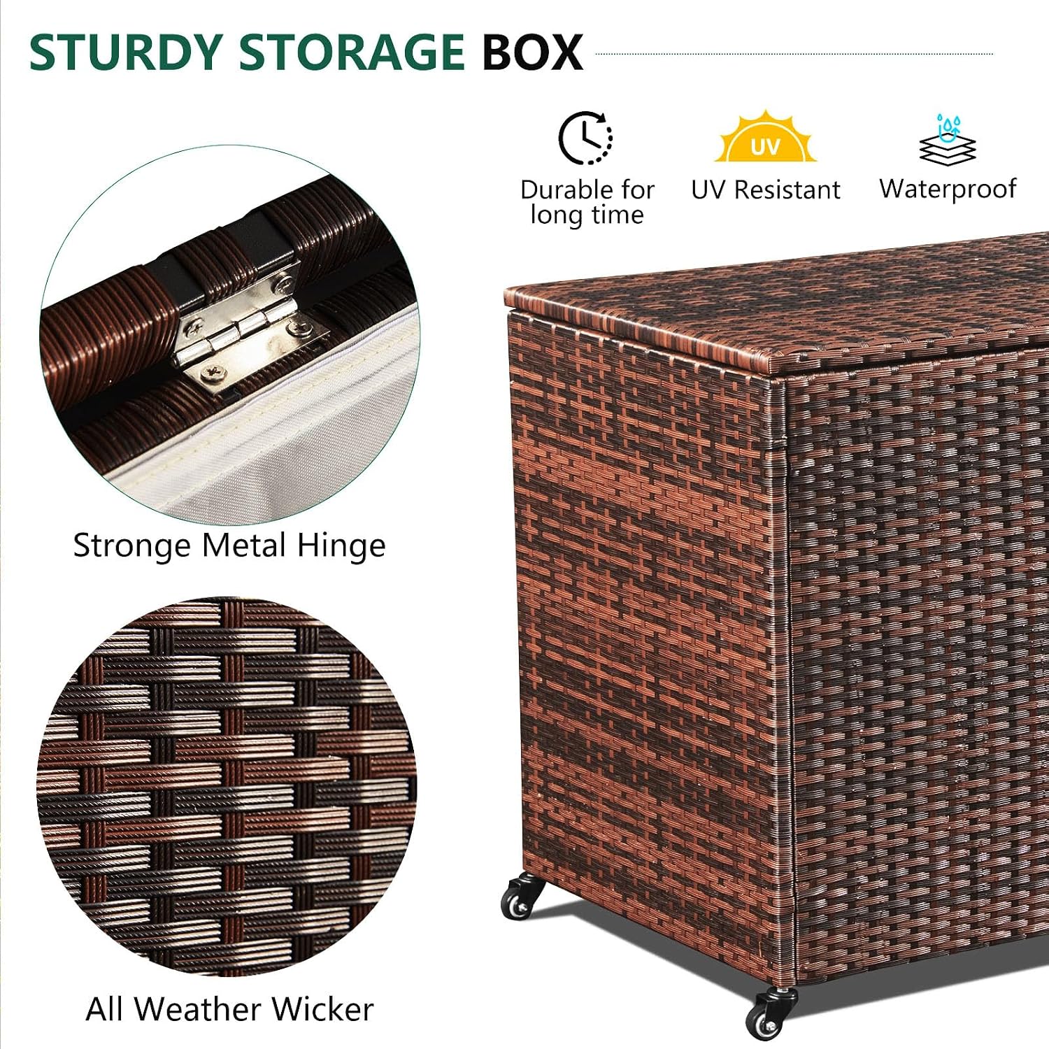 Wheeled Brown Wicker Deck Box