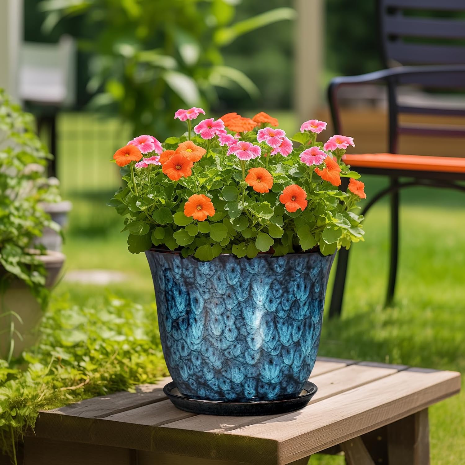 Blue 12 Inch Round Planter