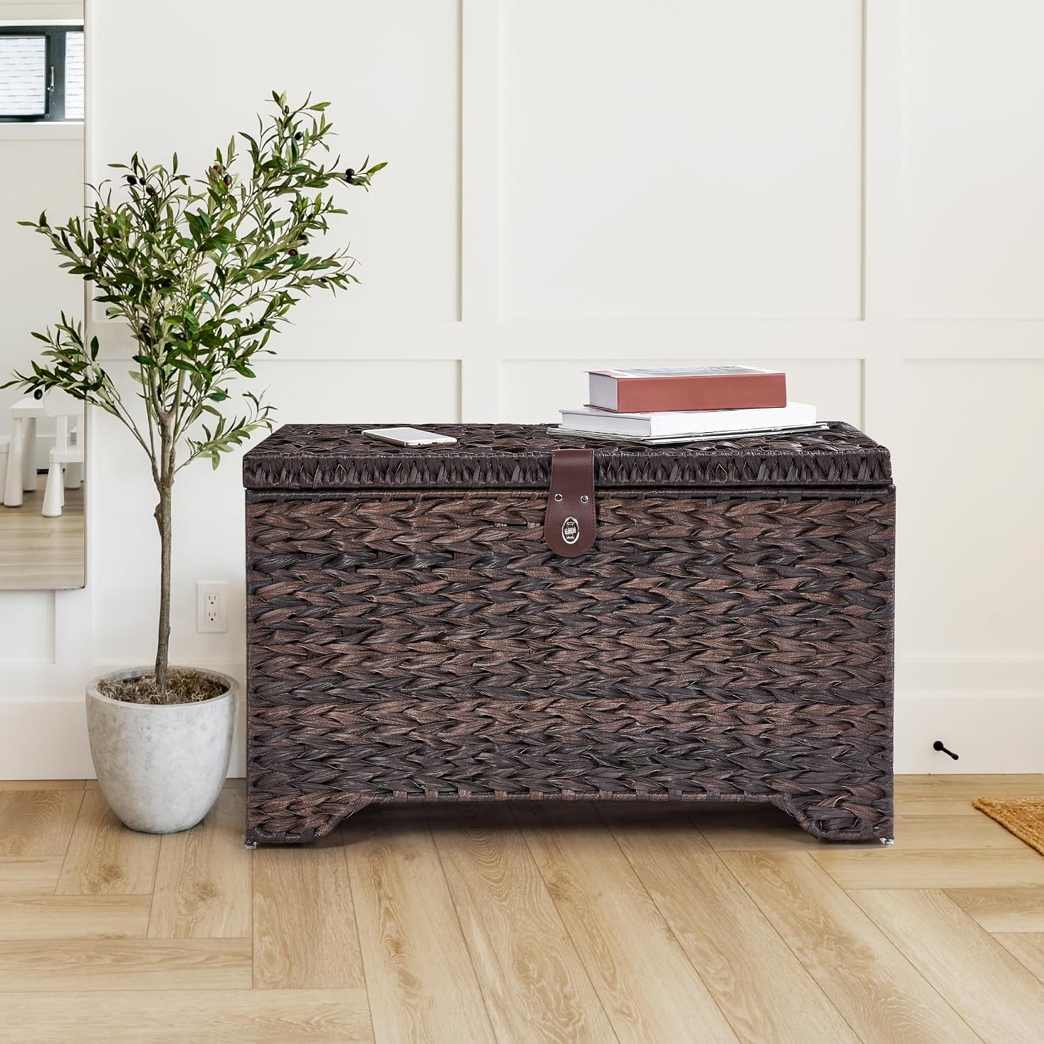 Lidded Wicker Storage Trunk