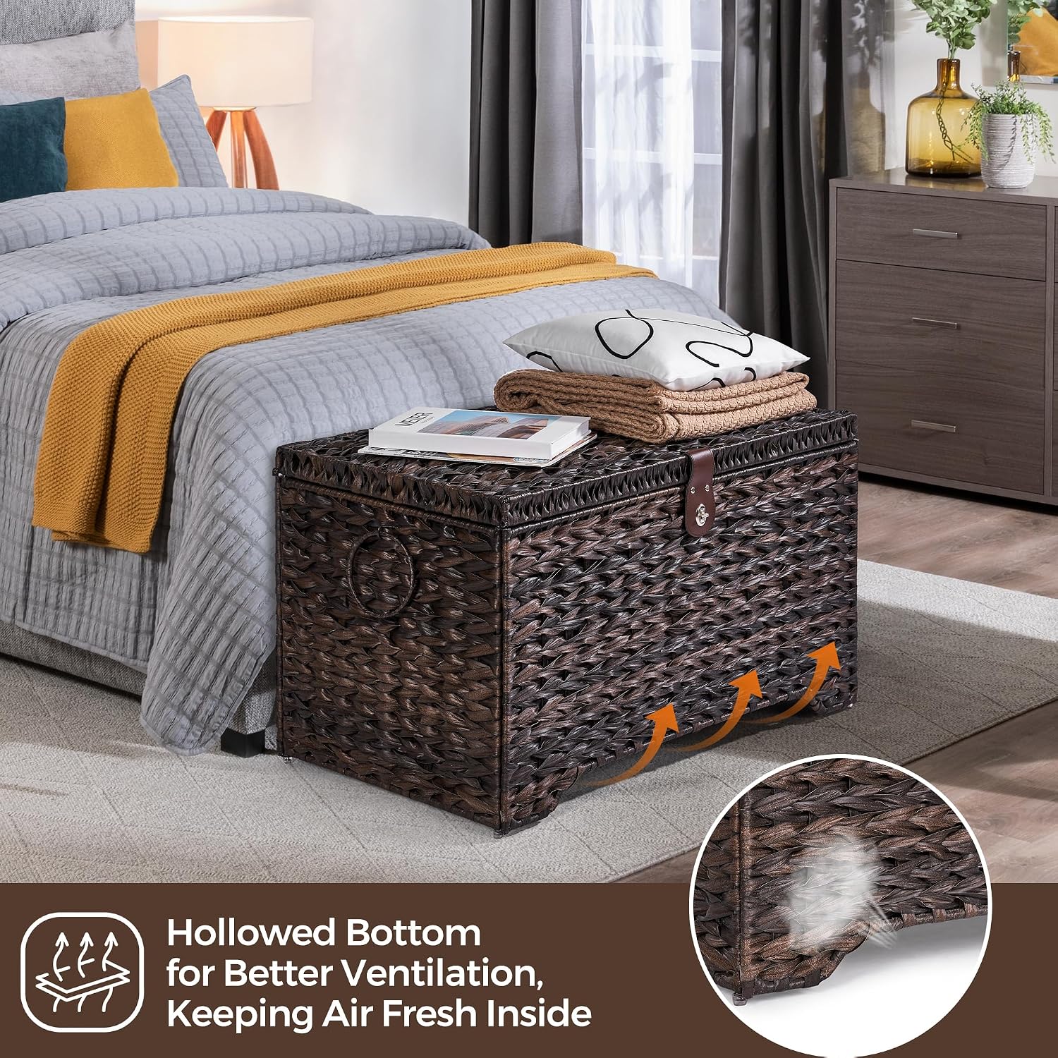 Lidded Wicker Storage Trunk